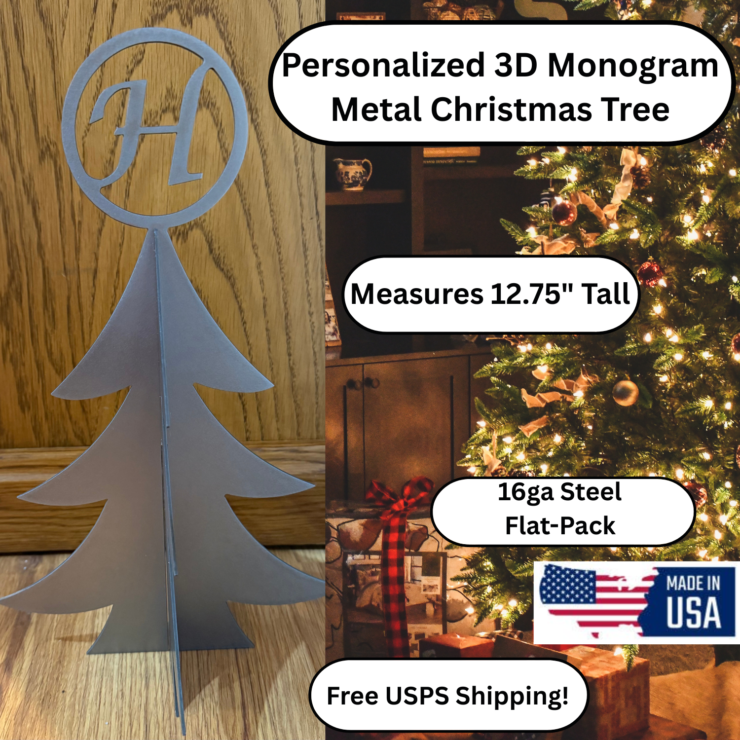 Personalized 3D Metal Monogram Christmas Tree