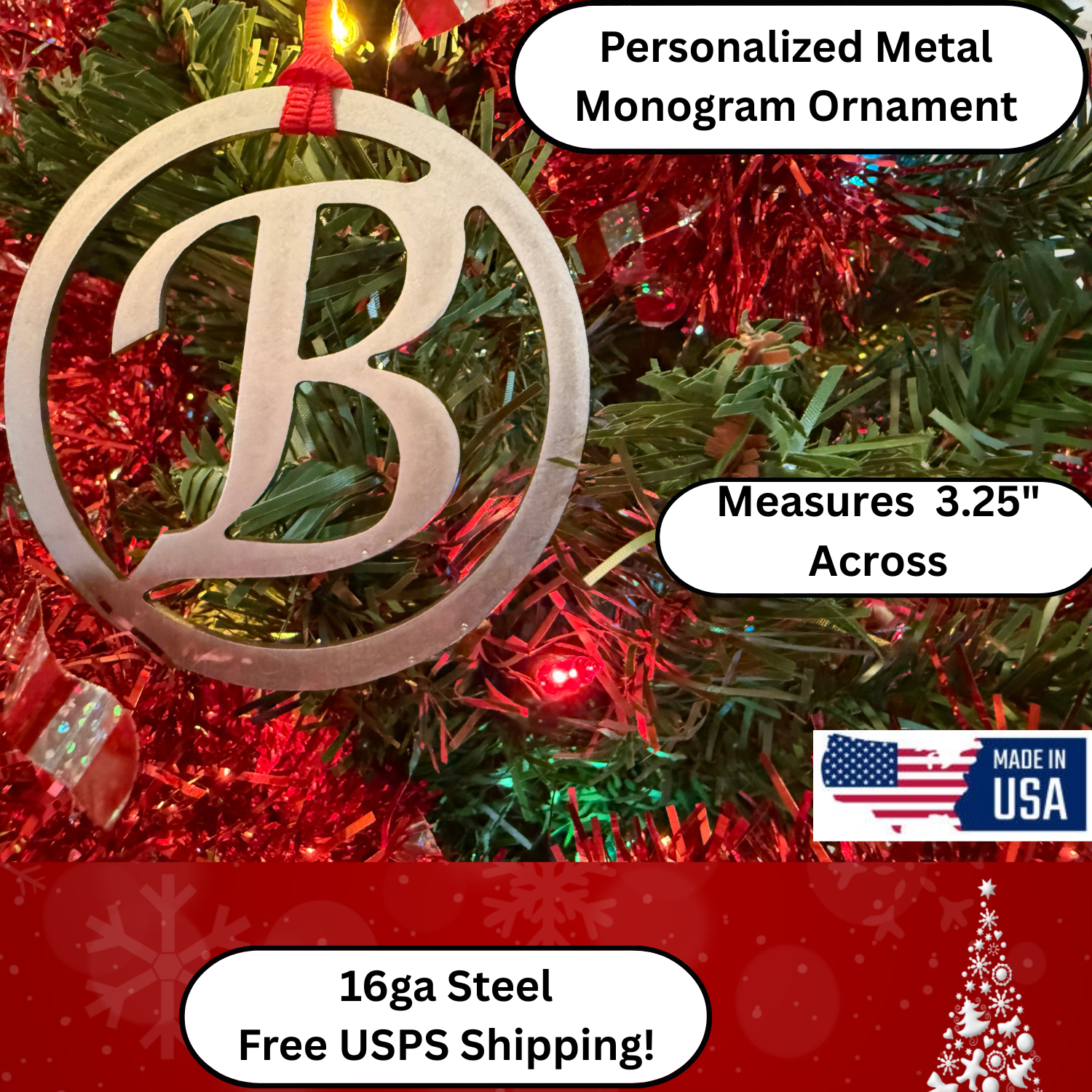 Personalized Metal Monogram Ornament